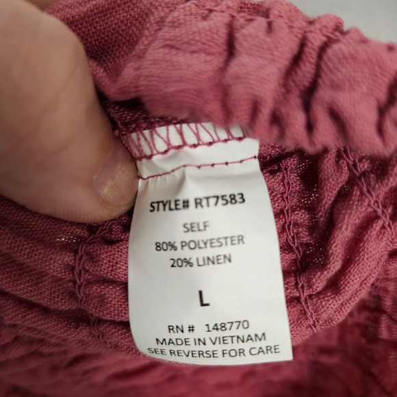 Sienna Sky Pink Ruched Puff Sleeve Square Neck Button Front Top L - Picture 7 of 7